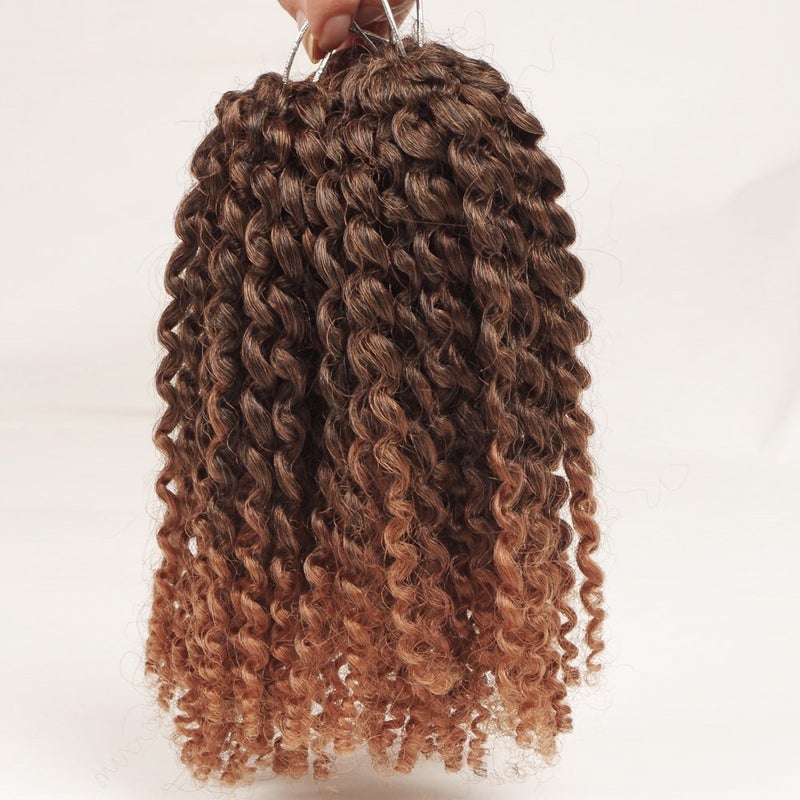 Sharopul Crochet Hair Short Style Kinky Curly Ombre Color 8Inch 3 little pcs/pack 60roots 110gram Afro Marley Kinky Twist Hair Synthetic Crochet Braids Hair For Black Woman (1B/30) - Image 2